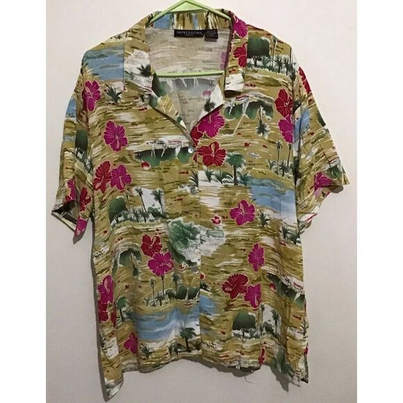 Impressions Lifestyle‎ Women's Hawaiian Print Button-Down Collared Shirt 2XL - Picture 1 of 4